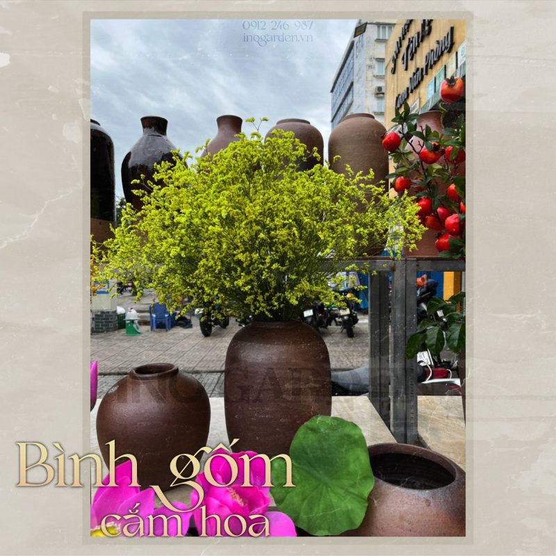 bình gốm mộc cắm hoa